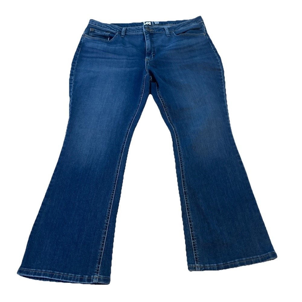 Lee Reg Fit Boot Cut Mid Rise Medium Wash Blue Denim Stretch Women's 18P